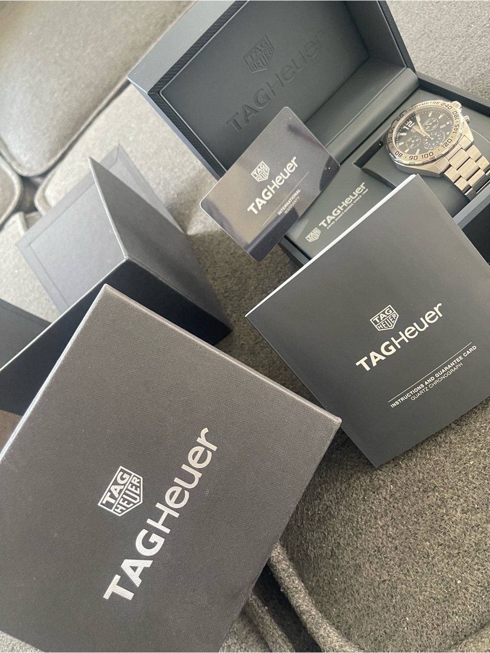 TAG Heuer Silver Stainless Steel Chronograph Watch with Dark Dial